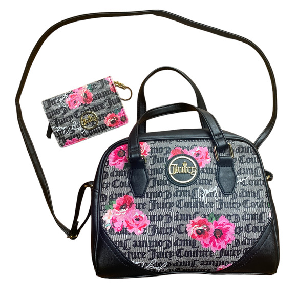Juicy Couture Handbags - NEW Juicy Couture If the Crown Fits Rose Print Dome Satchel & Keychain Wallet